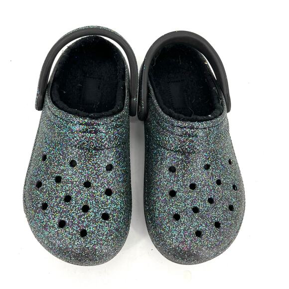 Crocs Classic Green Glitter Clog Fleece Lined Women's 6 - Picture 4 of 9
